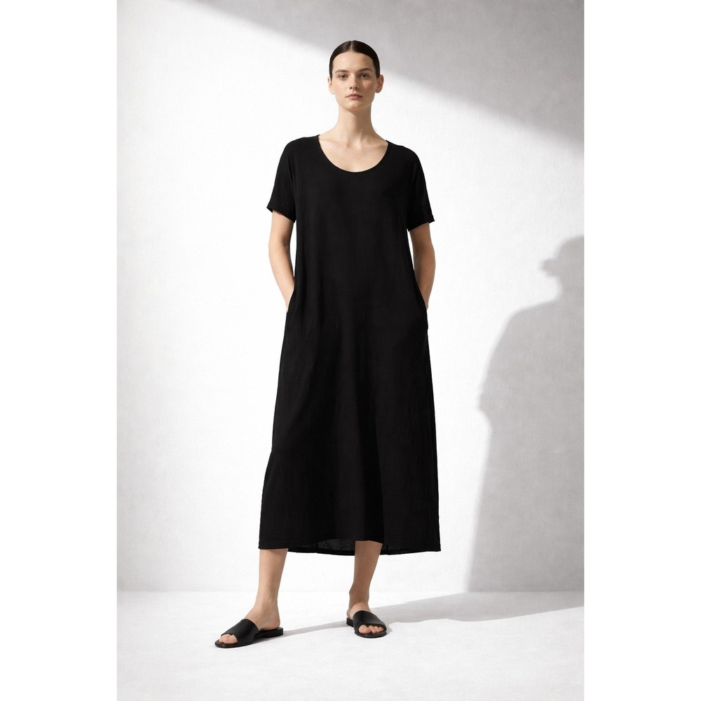 COS Black Viscose Short Sleeve Midi‎ T-Shirt Dress Size 4